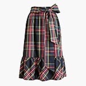 J Crew BIG BOW MIDI SKIRT IN BLACK WATCH PLAID